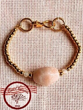 Natural Large Morganite Nugget &  Beads In Sweet Classy Bracelet